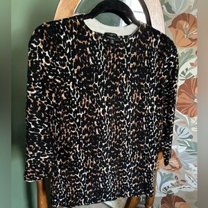 Talbots Leopard-Print 3/4 Sleeve Pure Merino Wool Lightweight Audrey Sweater